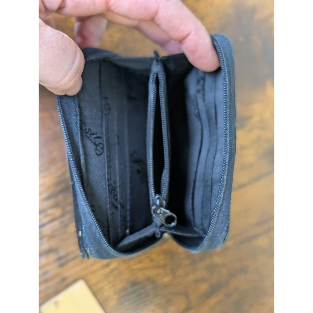 Fossil Trifold Wallet Pop Stitch Y2K Black Soft Pebbled Leather Change